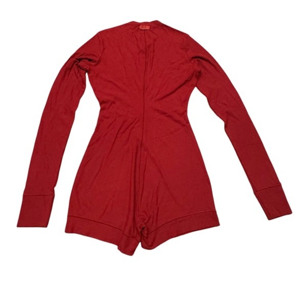 Skims Soft Lounge Button Up Henley Onesie Brick Red Ribbed Romper XL - Picture 3 of 5